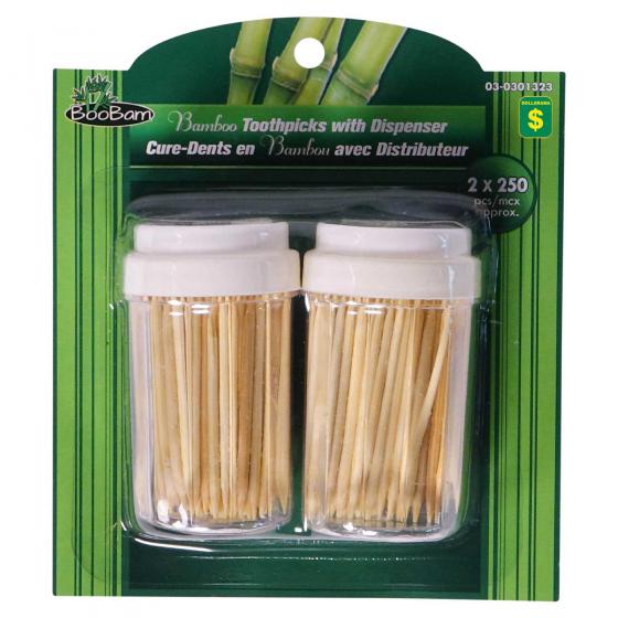 500 Cure-dents en bambou avec distributeur