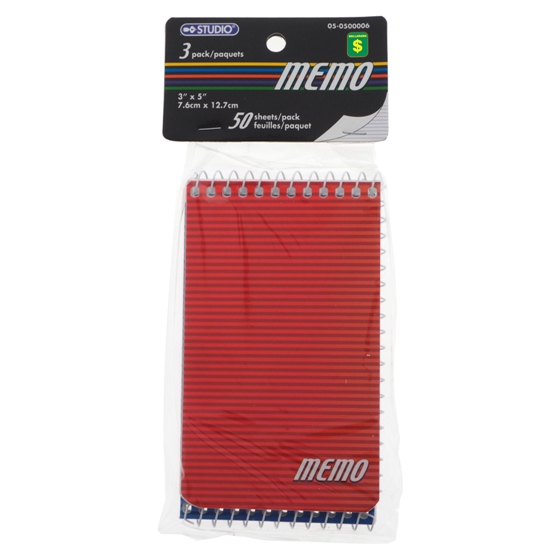 3 Carnets de notes à spirale format mémo (Couleurs assorties)