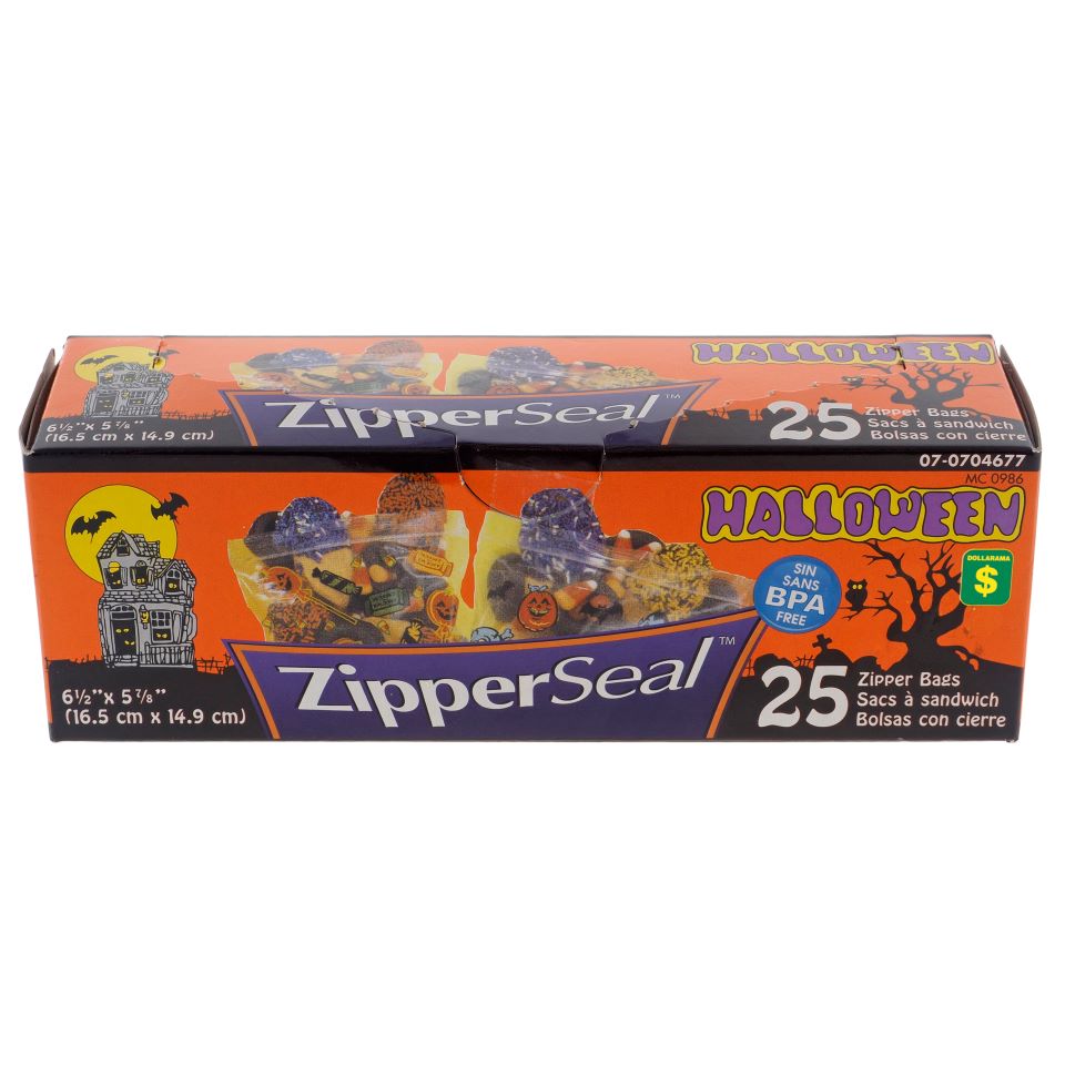 25PK Halloween Printed Zipper Sandwich Bags