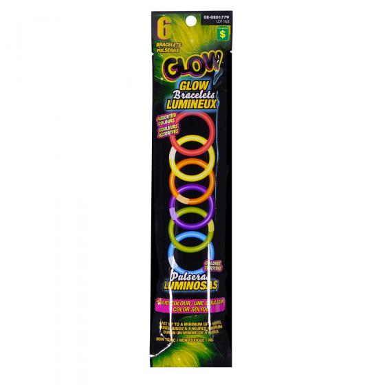 6 Bracelets lumineux (Couleurs assorties)