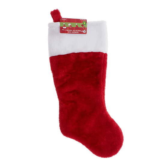 Christmas-Red Plush Stocking with White trim