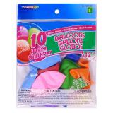 10PK 12" 'Happy Birthday' Balloons (Assorted Colours) - 0