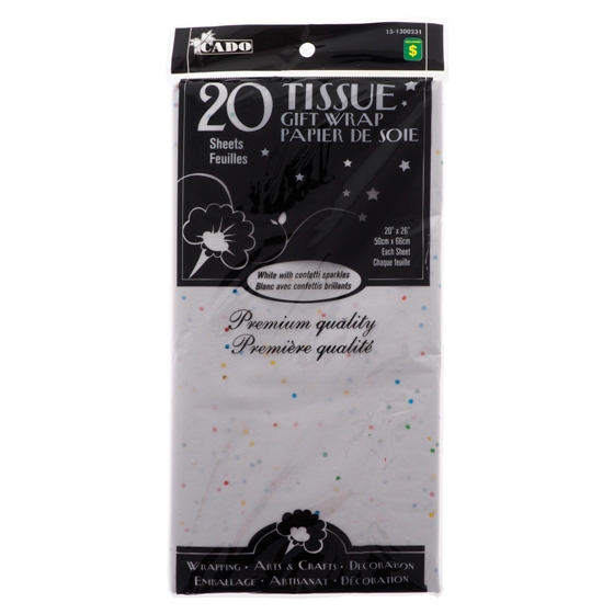 20 Sheet White Tissue Gift Wrap with Confetti Sparkles