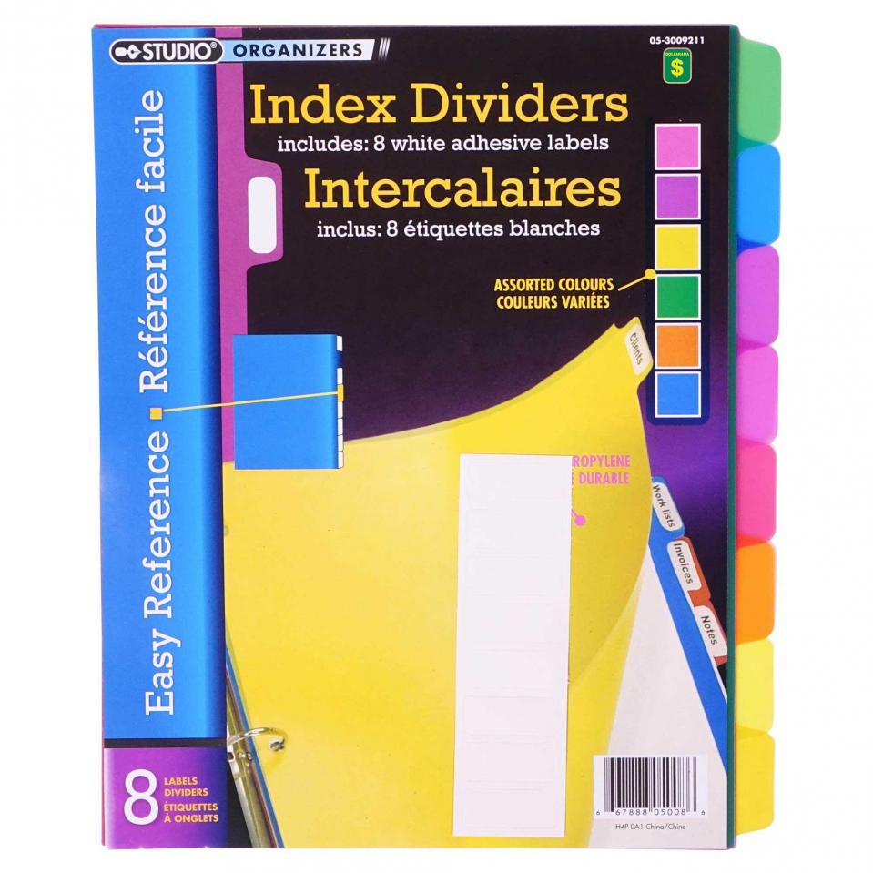 Index Dividers 8PK (Assorted Colours)