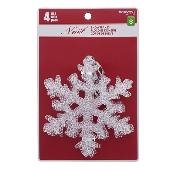 Christmas 4pk Clear Hard Plastic Snowflake