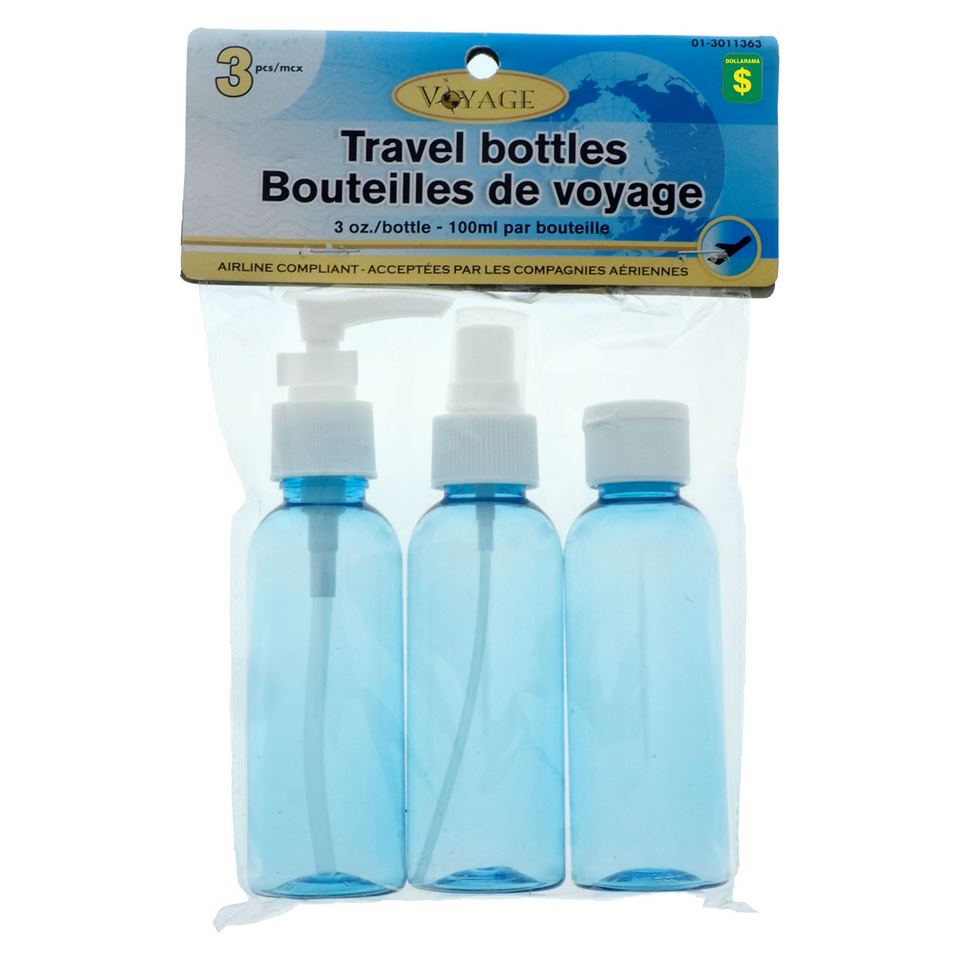 3 Travel Bottles (Assorted Colours)