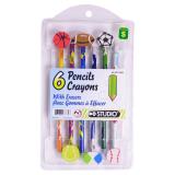 6 Crayons avec gomme à effacer thématique (Motifs et formes assortis) - 0