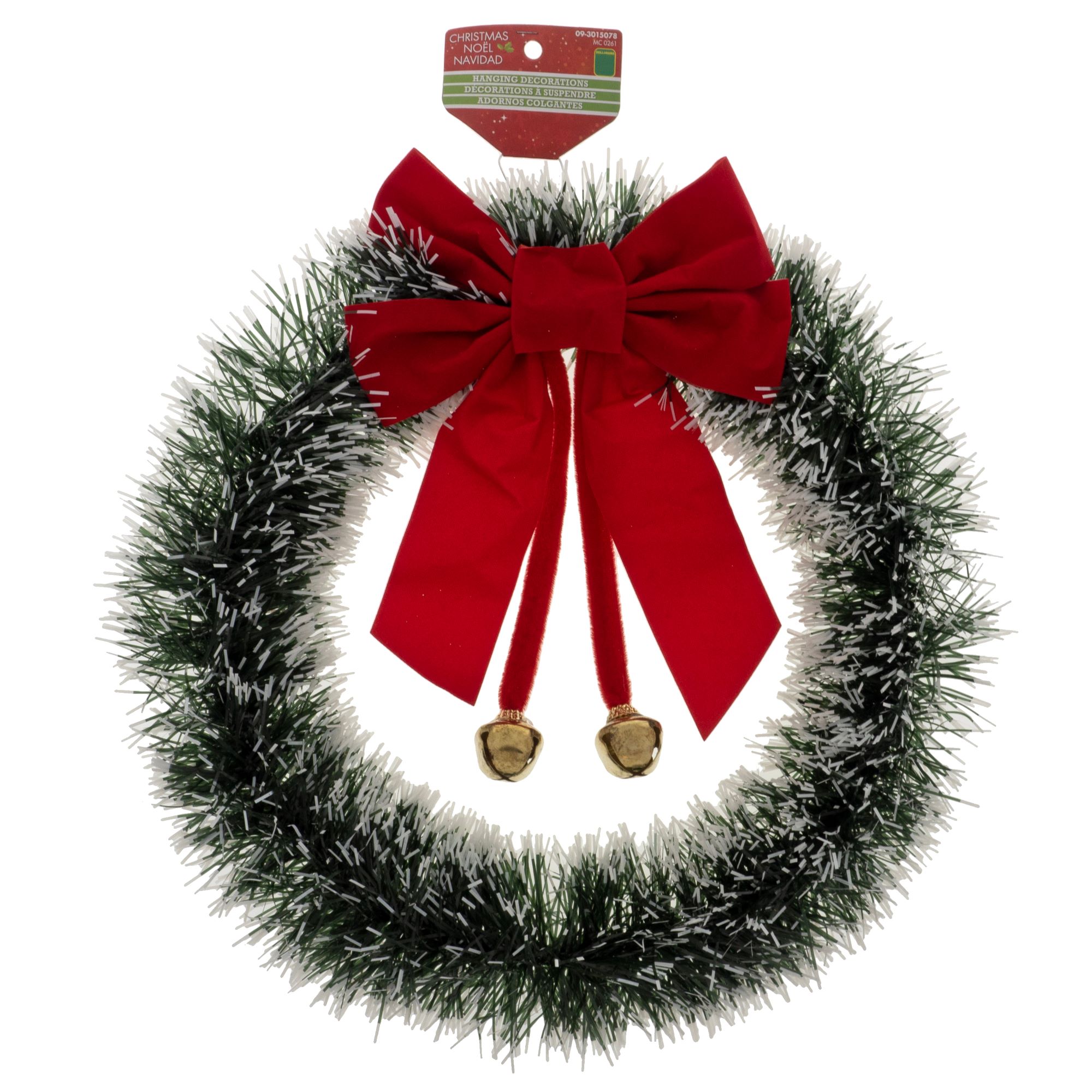 Christmas Tinsel Wreath with Bo and Bells - Case of 24
