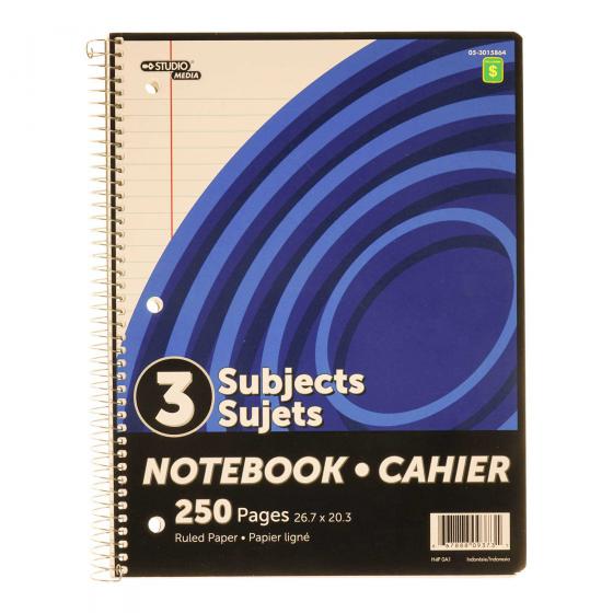 Cahier de notes à spirale 3 sujets (Couleurs assorties)
