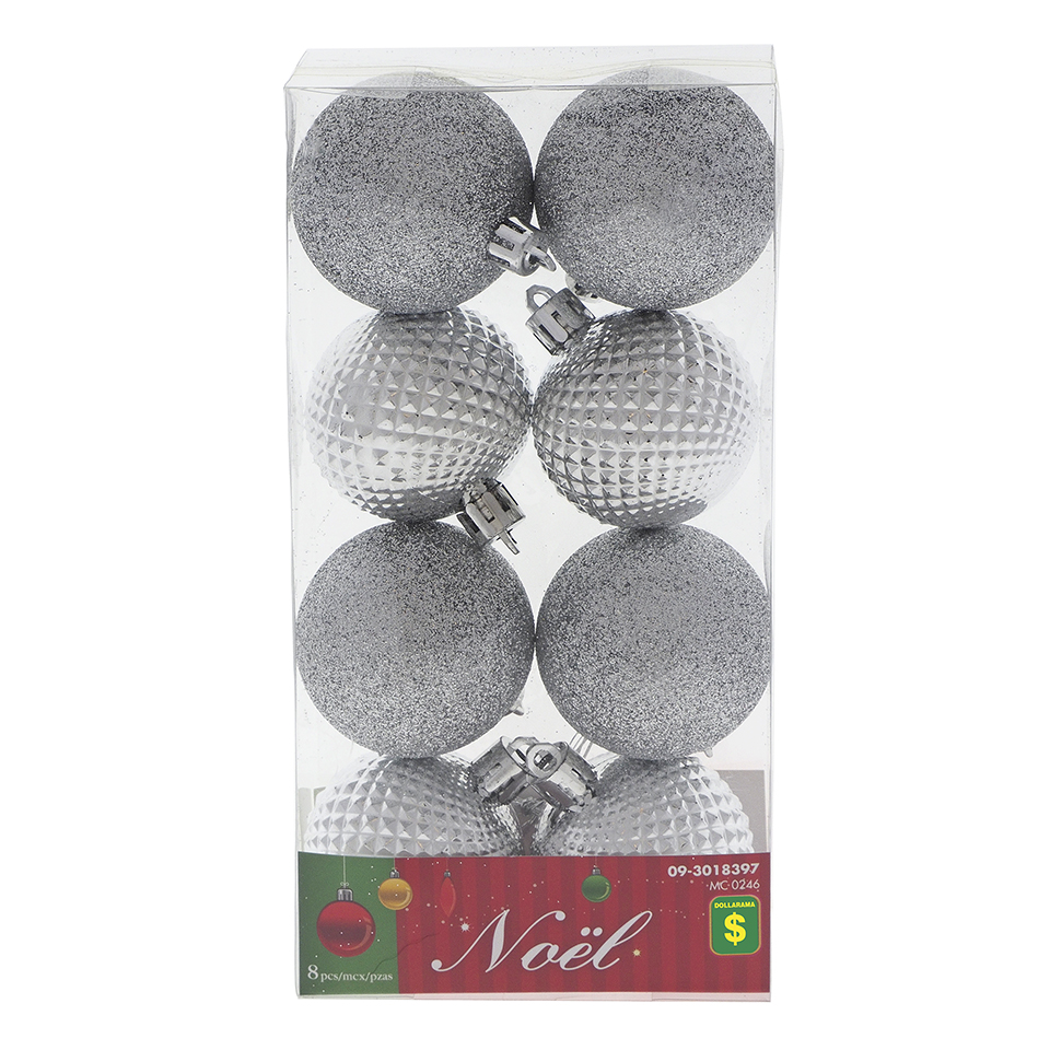Christmas 8 silver non breakable tree balls