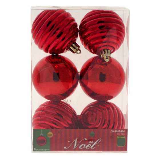 Paq. de 6 boules de Noël rouges