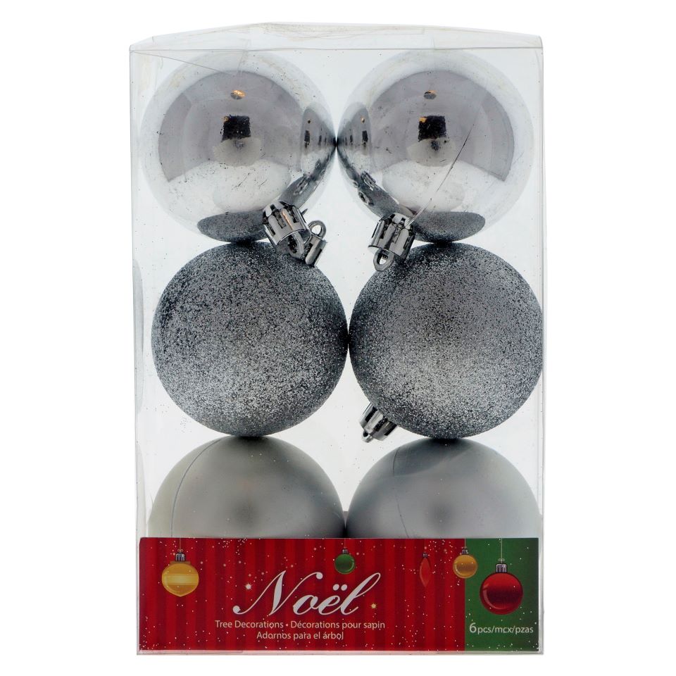 6Pk Silver Non-Breakable Tree balls