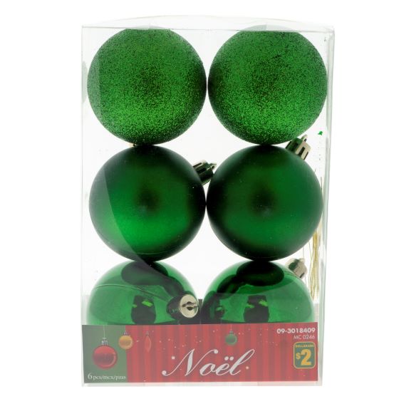 Paq. de 6 boules de Noël bleues et vertes
