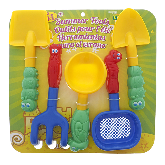 5Pc BeachToy Tool Set W/Caterpillar Face