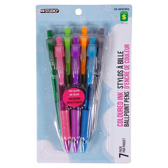 Retractable Ballpoint Pens 7PK (Assorted Colours)
