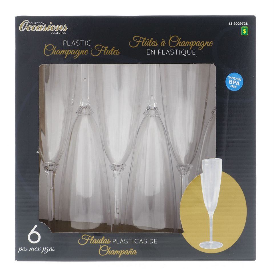 Boxed Plastic Champagne Flutes 6PK