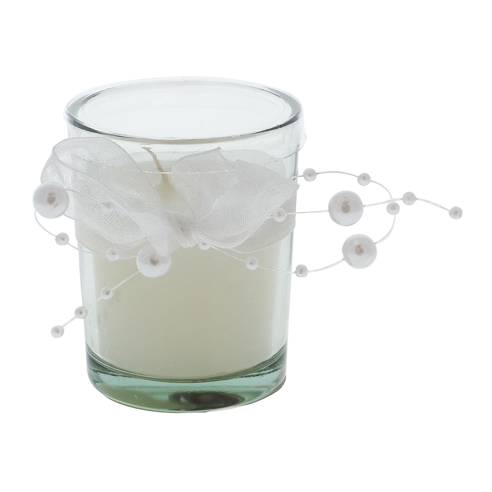 Bougie votive de mariage avec décoration ruban et des perles