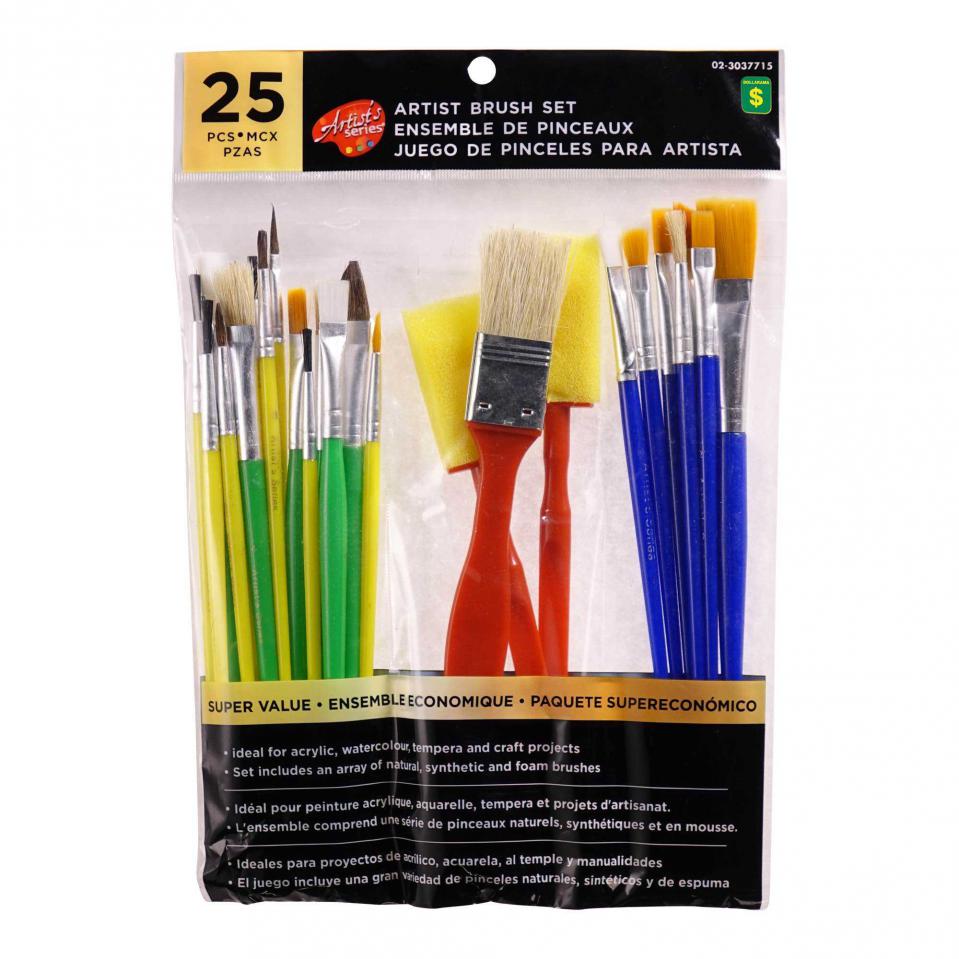 Artist Brush Set 25PC (Assorted Shapes and Colours)