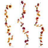 6.5' Garland with Flowers in Fall Colors