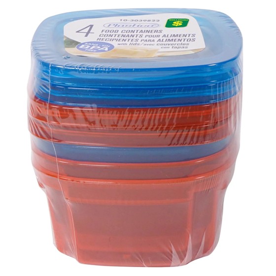 4 Contenants pour aliments (Couleurs assorties)