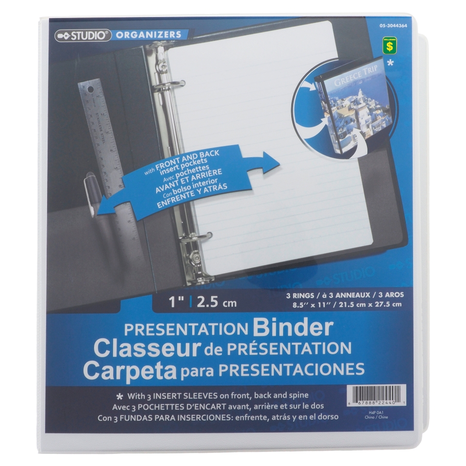 Classeur de présentation à 3 anneaux de 1" (Couleurs assorties)