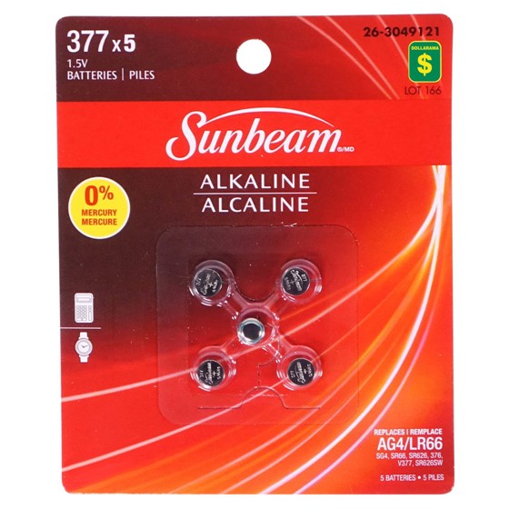 5x 377 Alkaline Button Batteries