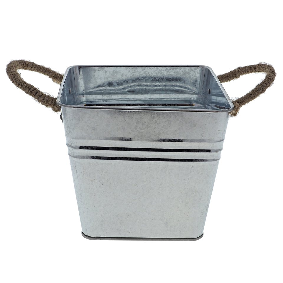 Galvanized square bucket with rope handles