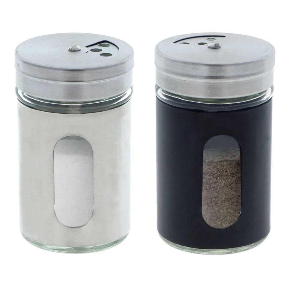 Salière et poivrière avec fenêtre en verre (Couleurs assorties)