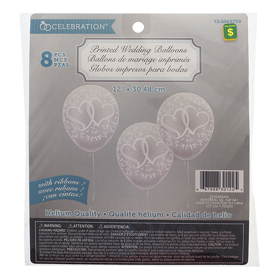 8 Ballons de marriage à motifs avec rubans (Motifs assortis)