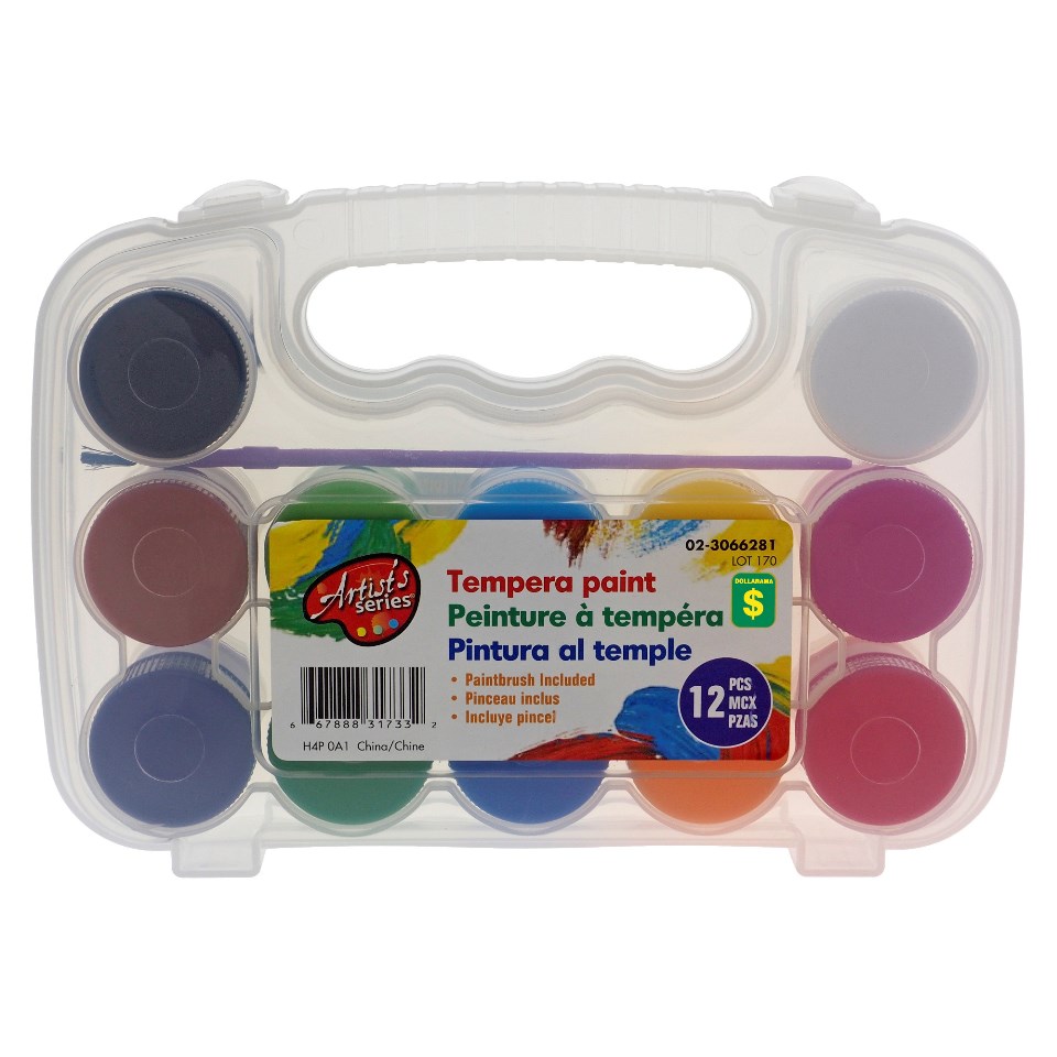 Paq. de 12 peintures tempera dans un contenant