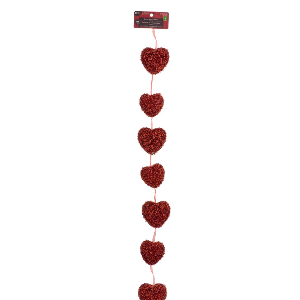 Valentines Satin Garland With 16 Tinsel Hearts