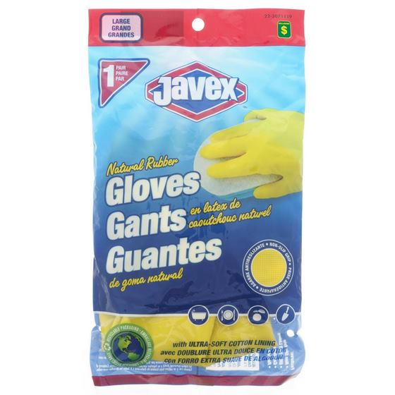 1 Pair Natural Rubber Dish Gloves, Large