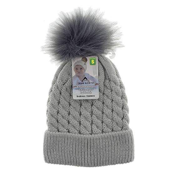 Babies Knitted Hat with Faux Fur Pompom