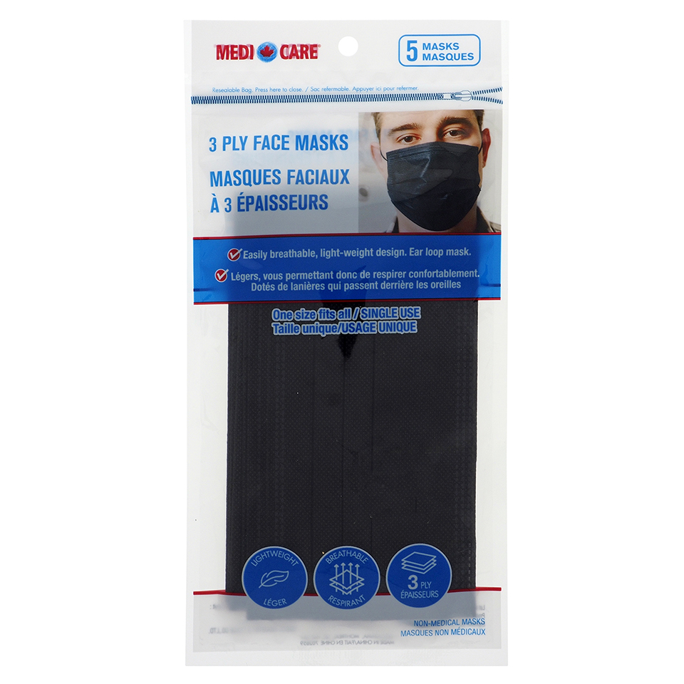 Paq. de 5 masques de protection noires jetables